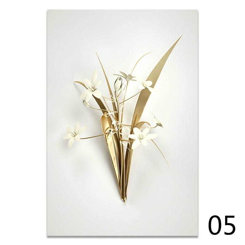 Золотой цветок, абстрактный растительный настенный плакат, скандинавская печать на холсте, картина, современное популярное искусство, украшение, картина, декор для гостиной