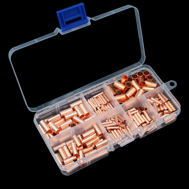 125/250/414/578Pcs Non Insulated Electrical Butt Terminal Assortment Kit Wire Ferrules Set 7 Size Copper Crimp Connector