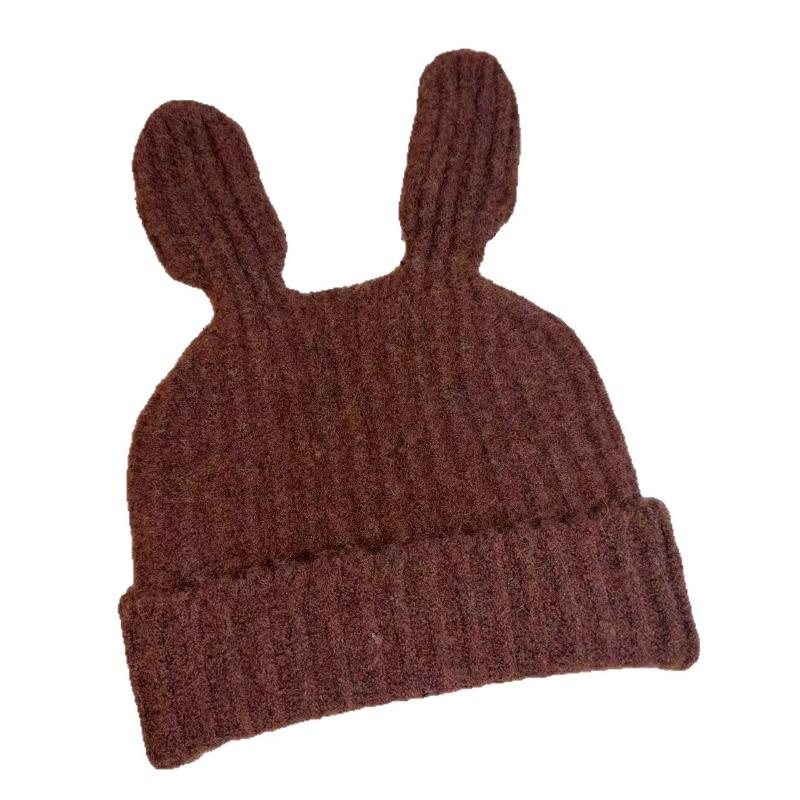 Female autumn and winter Japanese cute big ears funny knitted hat warm personality versatile face small wool hat tide