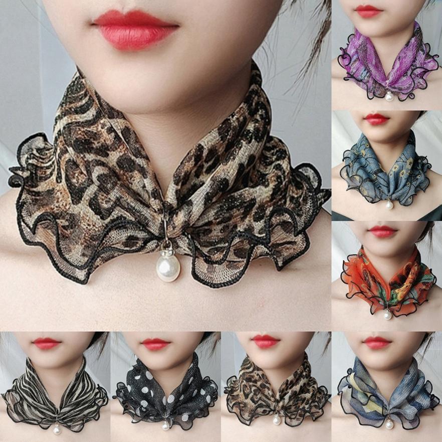 Imitation Pearls Neck Scarf Headwear Decoration Elegant Trendy Chiffon Retro For Women