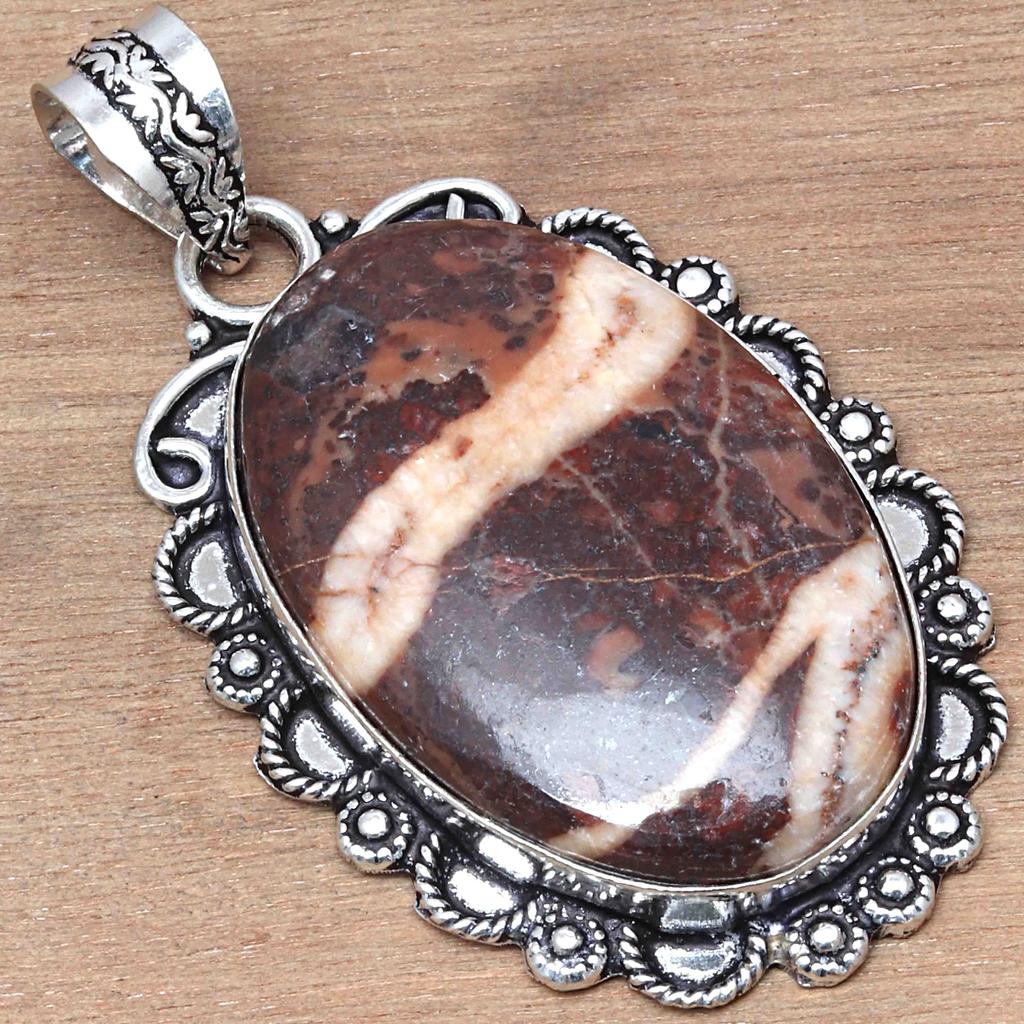 Pendant Crazy Lace Agate Gemstone Valentine'Day Gifted Silver Jewelry 2.5"
