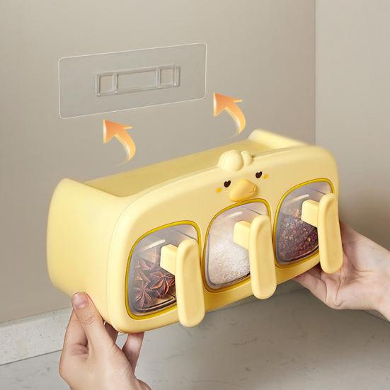 Wall-Mounted Spice Rack with Spoon Transparent Sealed Seasoning Dispenser Multi-Functional Spice Rack Box Jar Kitchen Storage Organizer