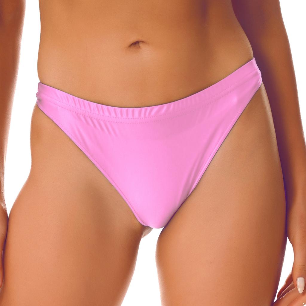 Womens Glossy Low Rise Briefs Solid Color Elastic Waistband Panties Underwear Swimwear
