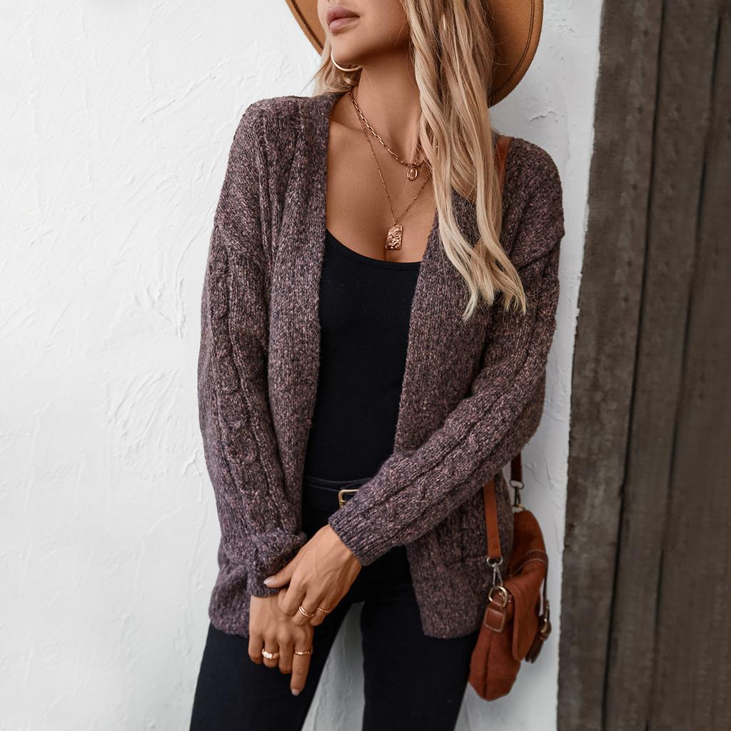 Осень-зима Винтажный свободный топ с длинными рукавами однотонный кардиган трикотажный свитер с V-образным вырезом