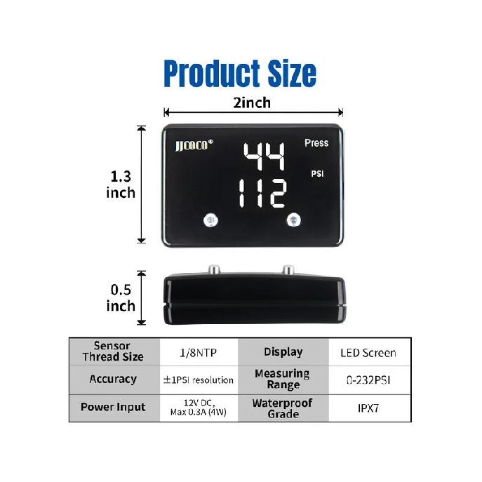 JJCOCO 12V Dual Display Oil Pressure Gauge with 2pcs 1/8 NPT Sensors 3 color led display