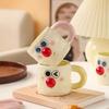 Cute Cartoon Ceramic Water Cups Couple Covered Mugs  Funny Expression Cups  Practical Gift Cups for Girls