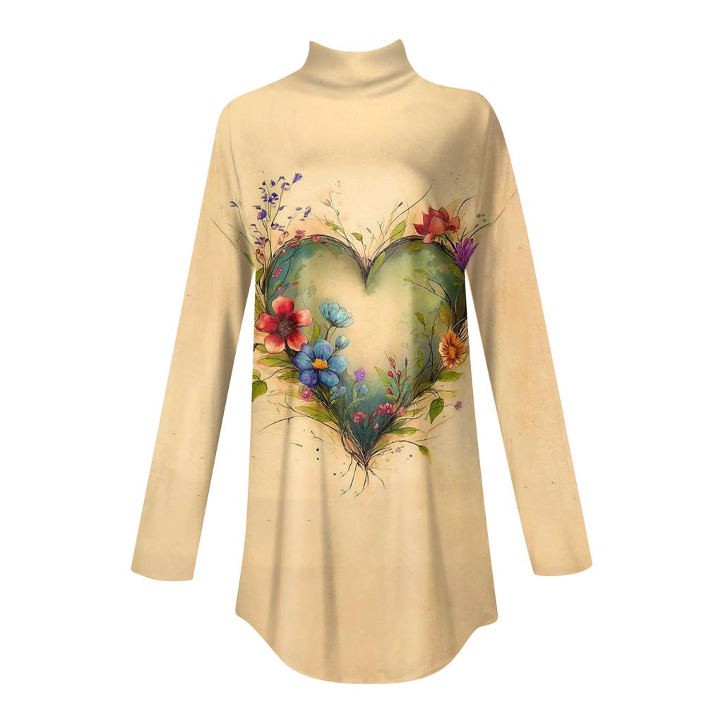 Футболки для женщин, осенние повседневные рубашки с длинными рукавами, толстовка с винтажным принтом, топ с высоким воротом, пуловер