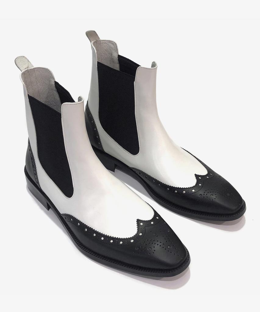 Joenshoe Lil Wingtip Combination Chelsea Boots Black And White