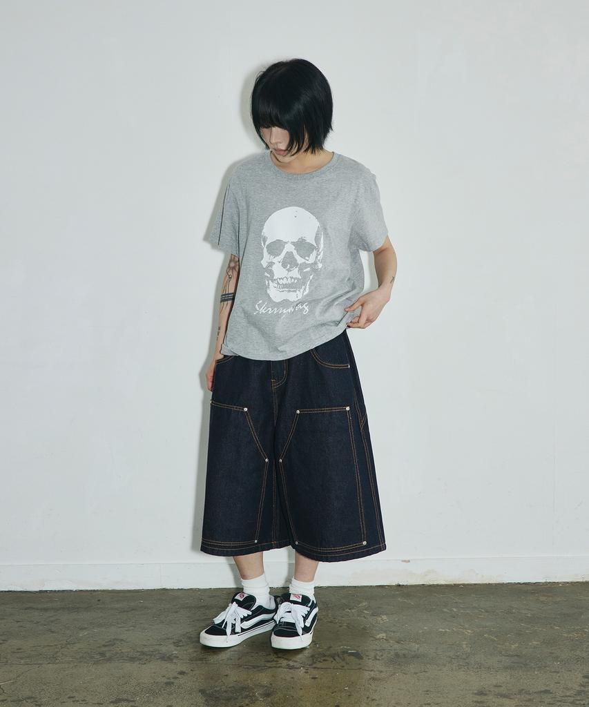 SCALLYWAG Double Knee Carpenter Raw Bermuda Denim Shorts [Indigo]