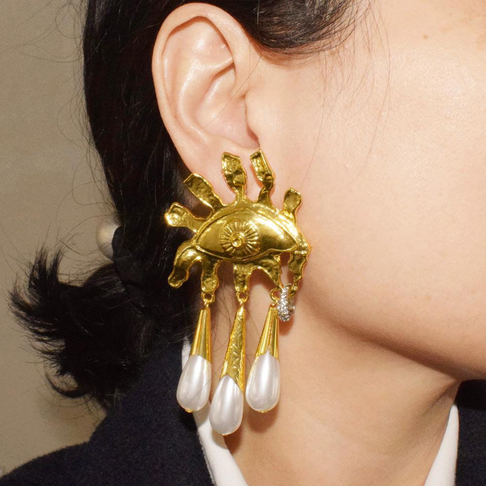 Винтажные Серьги-Подвески с Глазами из Металлического Сплава с Позолотой и Каплевидным Элементом для Женщин, Бижутерия, Аксессуары для Модного Показа, Заявление