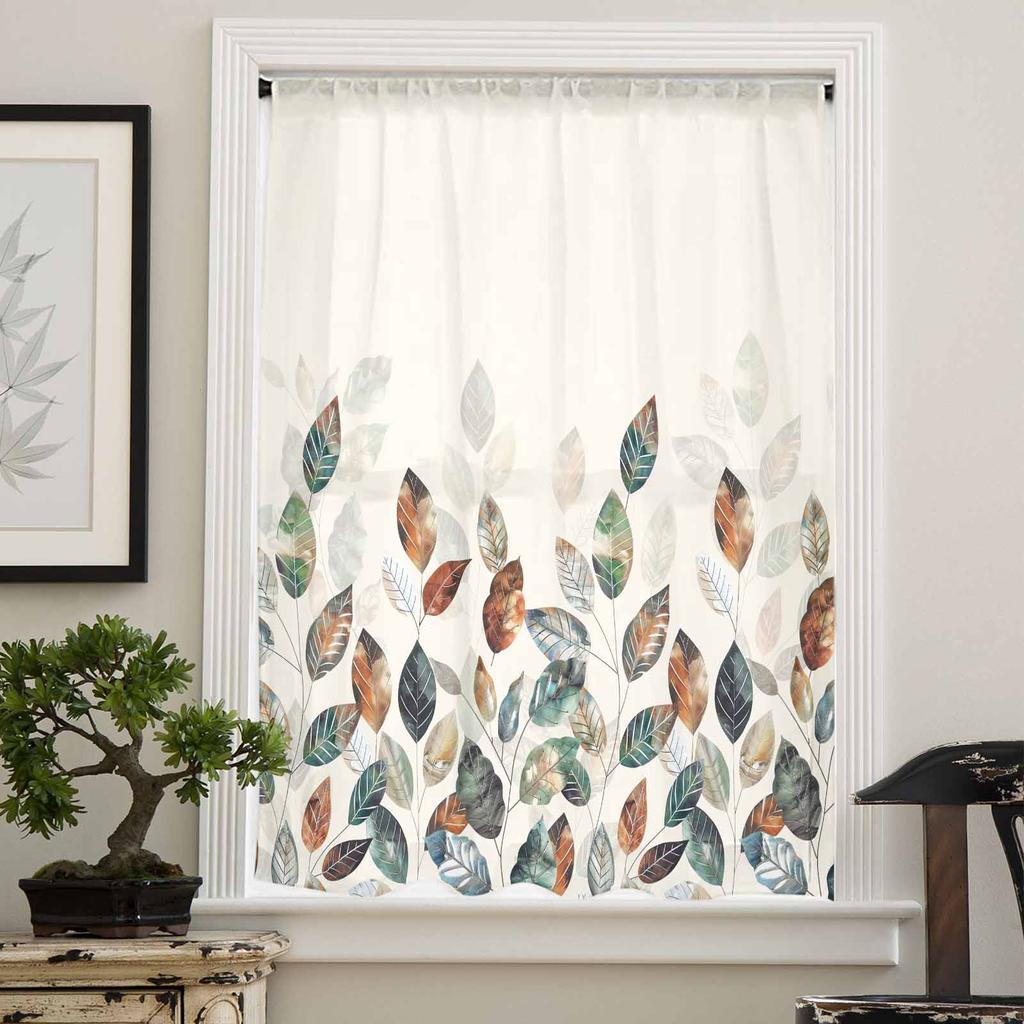 Autumn Thanksgiving Blue-Green Yellow Leaf Plants Sheer Curtains for Kids Bedroom Living Room Voile Window Curtains Tulle Drapes