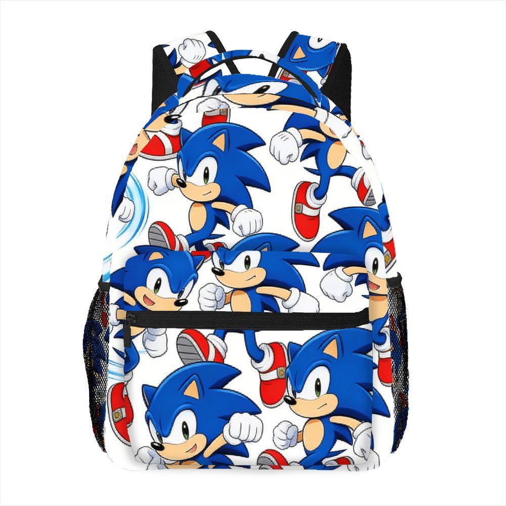 Cute Sonic The Hedgehog Full Print Backpack Durable Casual Daypack with Mesh Pocket for School Picnic Travel