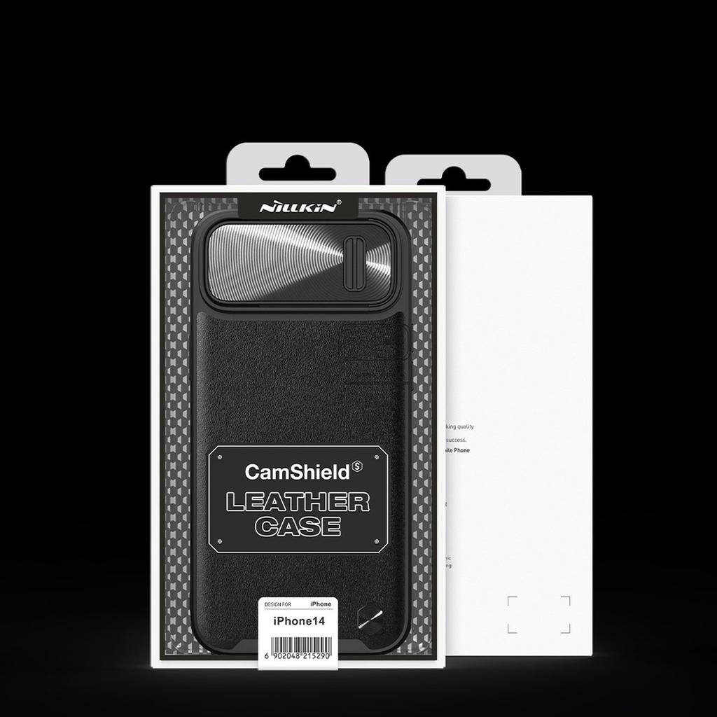 Чехол Nillkin CamShield S Leather для iPhone 14 - черный с крышкой камеры