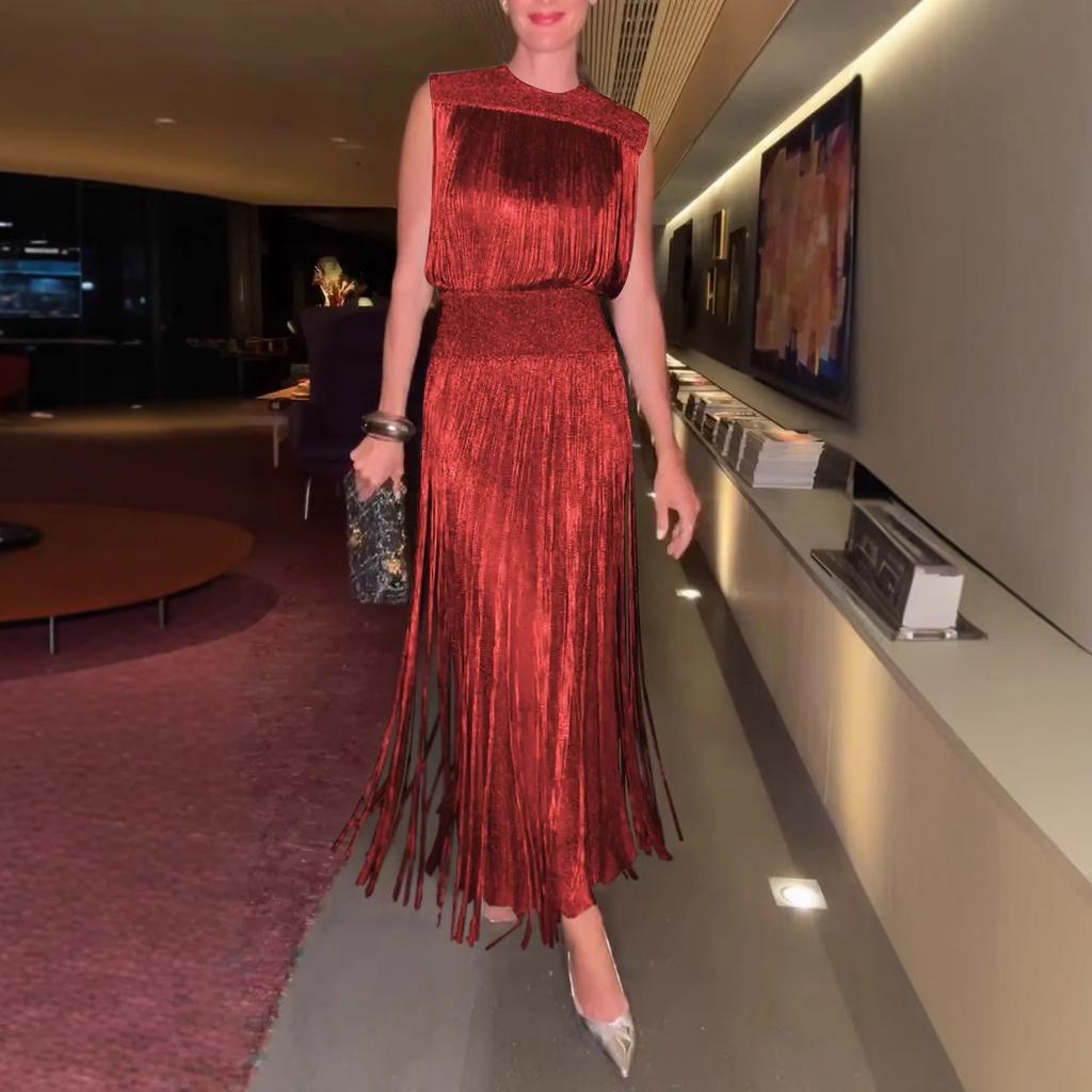 Женское элегантное платье с бахромой, вечернее платье без рукавов