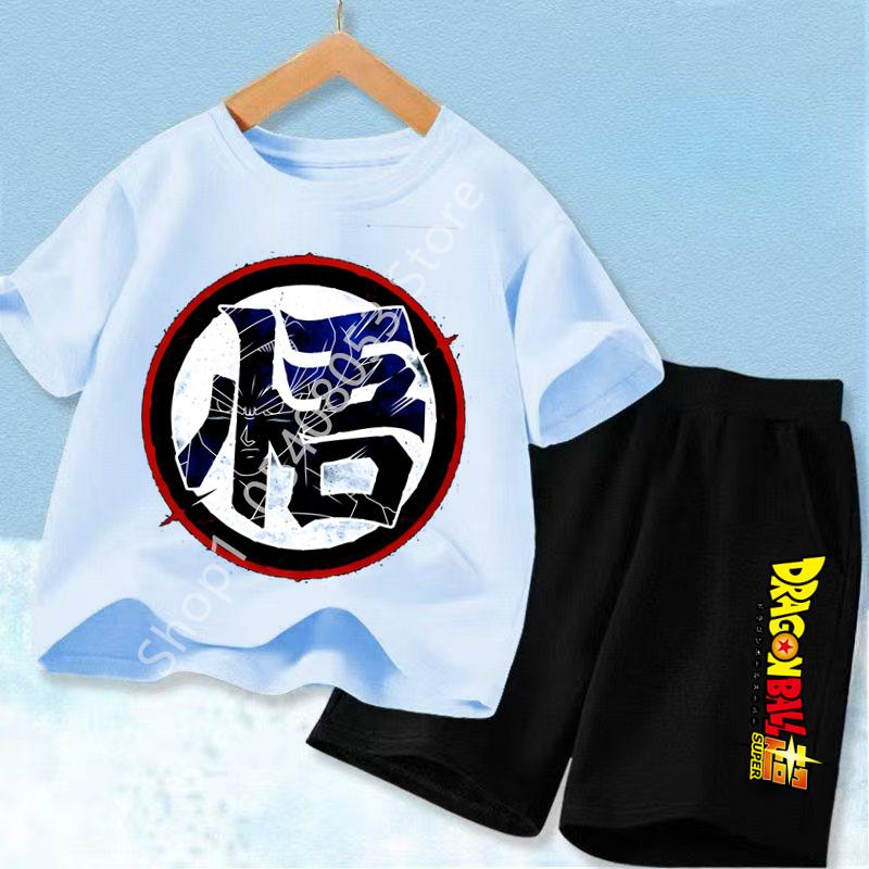 Anime Dragon Ball Z Boy Polyester T-shirt Goku Children CosPlay Short Sleeve Shorts with Pocket Beach Pants Breathable Kids Suit