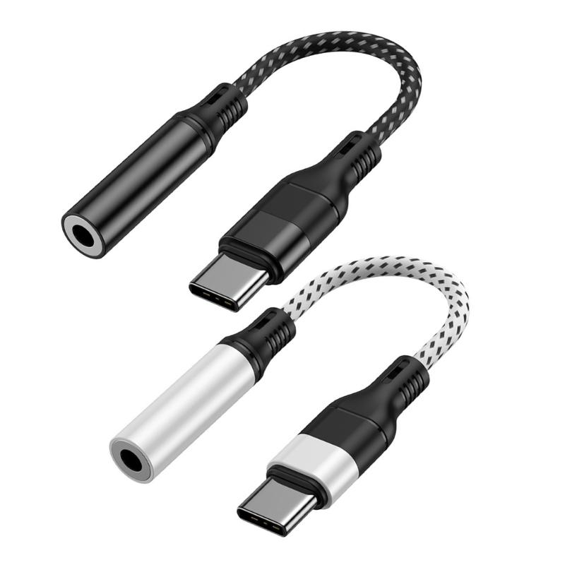 Плетеный USB C адаптер-переходник на наушники с аудиокабелем и чипом декодирования для чистого воспроизведения музыки и звонков hands-free