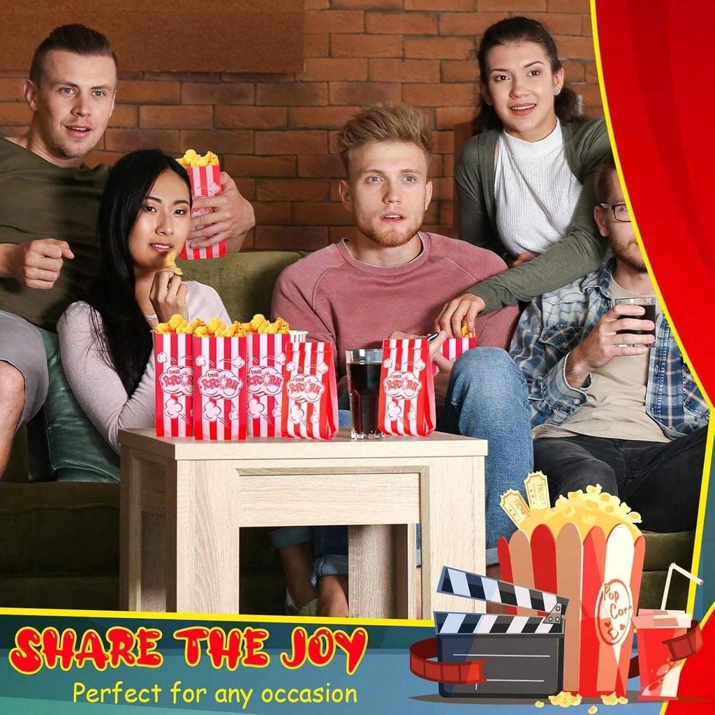 100pcs Popcorn Favor Bags Red Striped Candy Paper Bags Nougat Biscuit Bread Toast Bags For Snacks Goods Bag Movie Birthday Party
