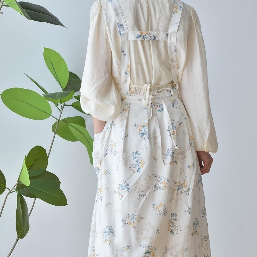 Floral Pattern Cotton Apron Pleated Skirt Korean-style Apron Girls Apron Household Work