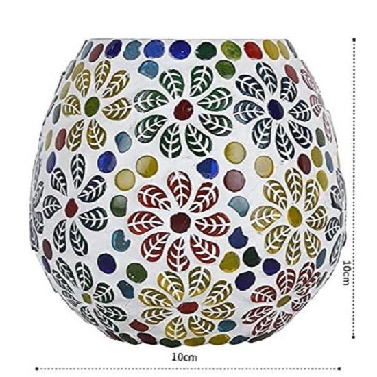 Glass Mosaic Candle Light Holder/Candle Light for Home Bar Restaurant Cafe Decoration, Pack of 2