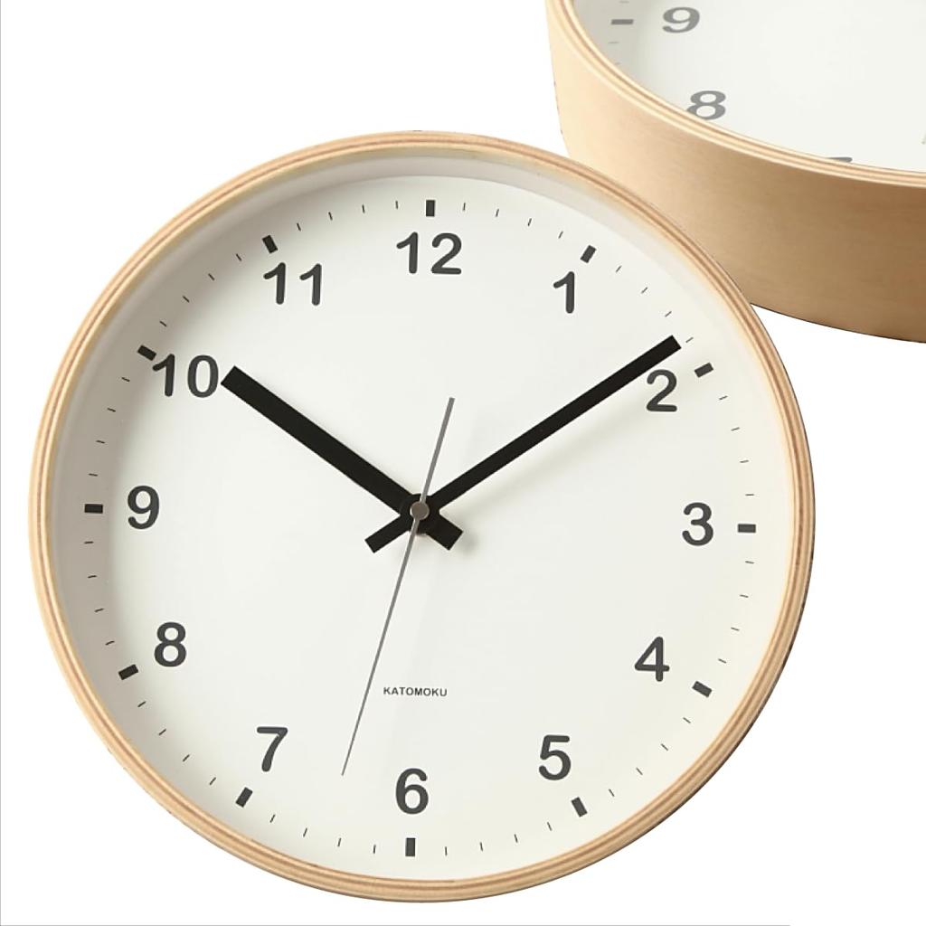 KATOMOKU Plywood Clock, Natural Finish, km-33MRC, Wall Clock with Continuous Second Hand, 25.2cm Diameter (radio-controlled Clock)