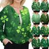 Women's Stylish St. Patrick Print Long Sleeve Fleece Cardigan Button Jacket