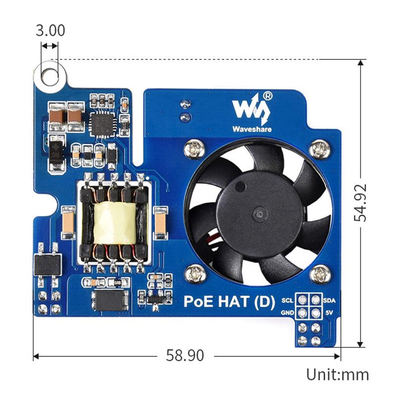 Плата расширения Ethernet с PoE для Raspberry Pi 4B/3B+ с вентилятором охлаждения и изоляцией 802.3af.