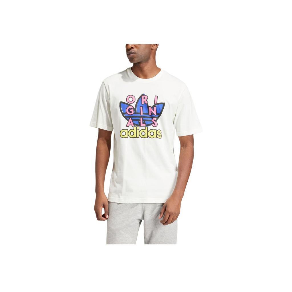 Adidas Оригинальный логотип с принтом, повседневный спортивный пуловер с круглым вырезом и коротким рукавом, мужские топы белого цвета IS2911