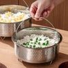 304 Stainless Steel Steamer Basket With Handle and Stand Rices Washing Drain Basket Stuffed Bun
