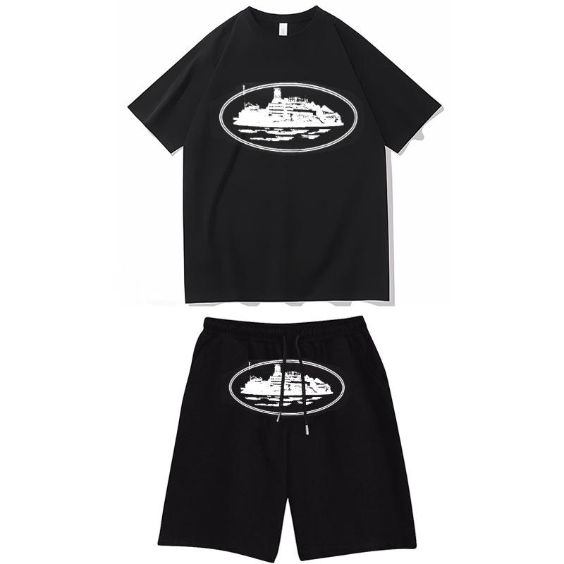 Cross-border T-shirts, pullovers, European and American Alcatraz Island unisex sweatshirts and sweatpants sets, street hip-hop outfits