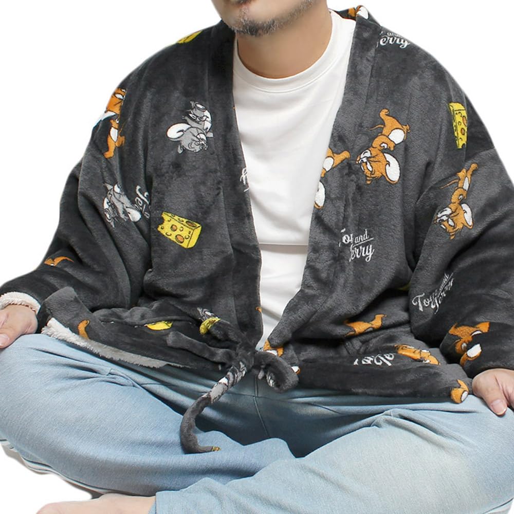 Один цвет TOM AND JERRY Мужская одежда для дома большого размера с подкладкой из пушистого флиса Чанчанько Хантен (Полупальто) - Размер 3XL, Угольный (39)