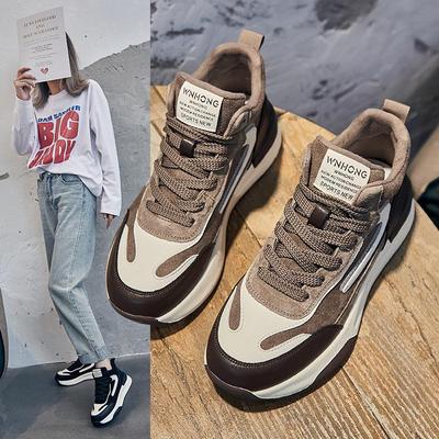 Женские кроссовки хайтопы из натуральной кожи в стиле колор-блок - Толстая подошва, на флисовой подкладке, повседневная шнуровка, в тренде