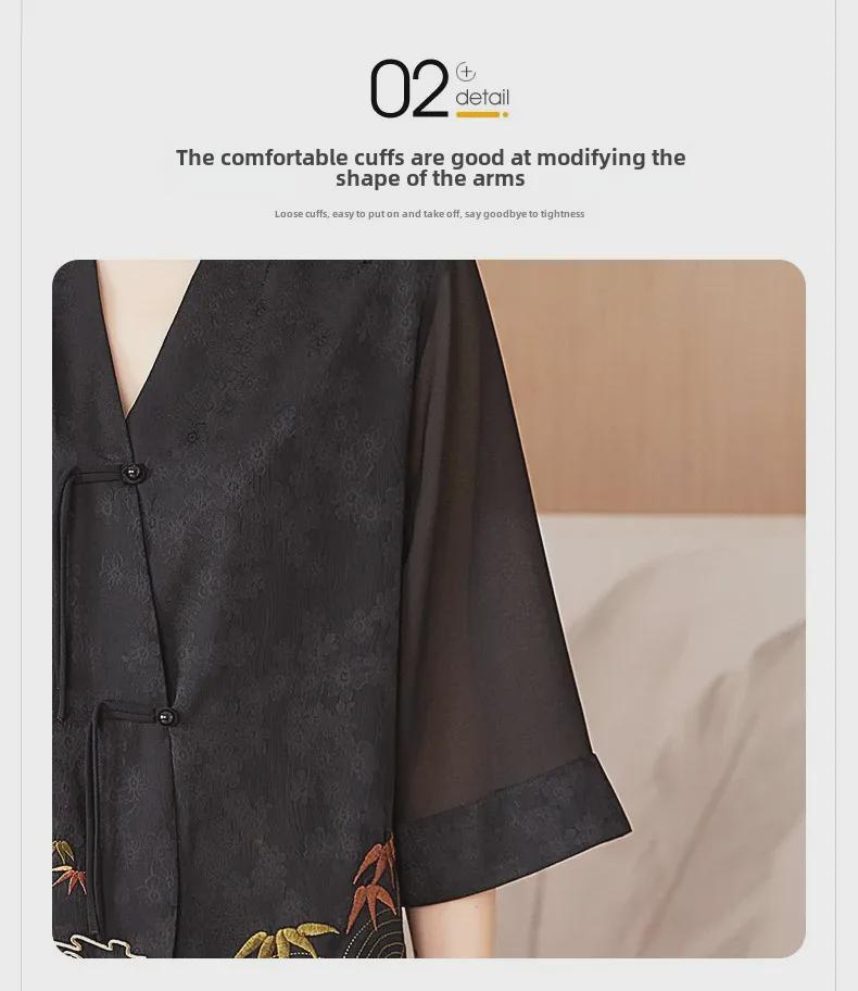 Женский топ на пуговицах с вышивкой, весна 2024 г. - нестандартный дизайн, рукава три четверти