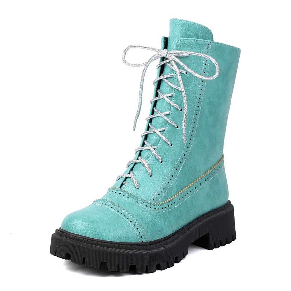 Мода 2025 Осень Зима Новые Ботинки Женские Женские На Высоком Каблуке На Шнуровке Ботильоны на Платформе Искусственная Кожа Женская Обувь Zapatos Mujer