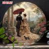 Шт. Викторианская пара в пышном саду Круглая алюминиевая настенная art print Винтажный безрамный декор для гостиной Пляжный уголок