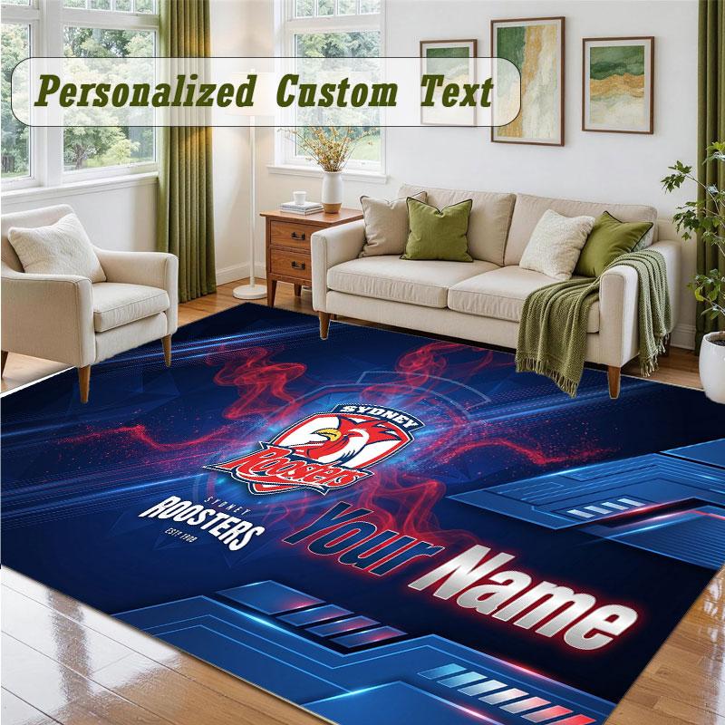 Crystal Velvet Square Rug Custom NameSydney Roosters Pattern Non Slip Home Floor Decor Rug