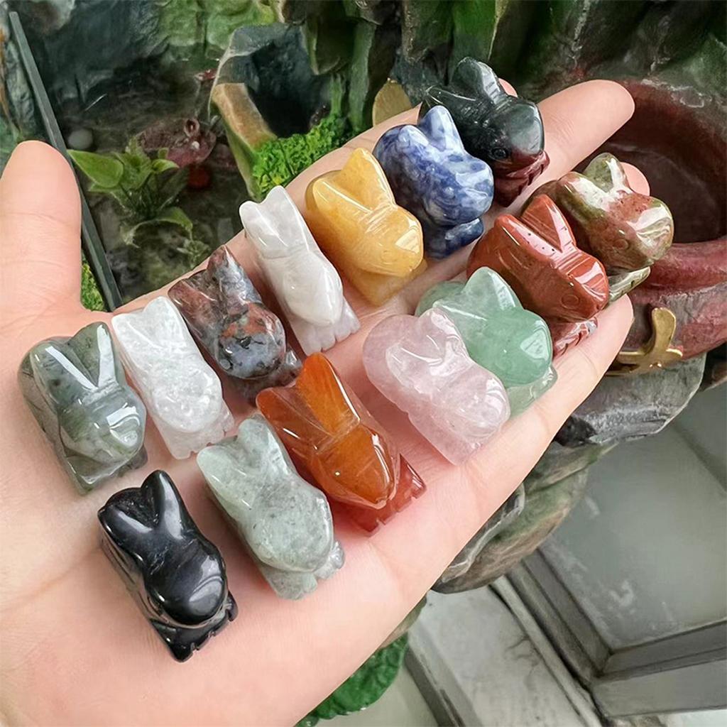 Статуя кролика из натуральных камней, резные фигурки животных, целебные кристаллы, декор для комнаты, драгоценный камень, брелок для рукоделия