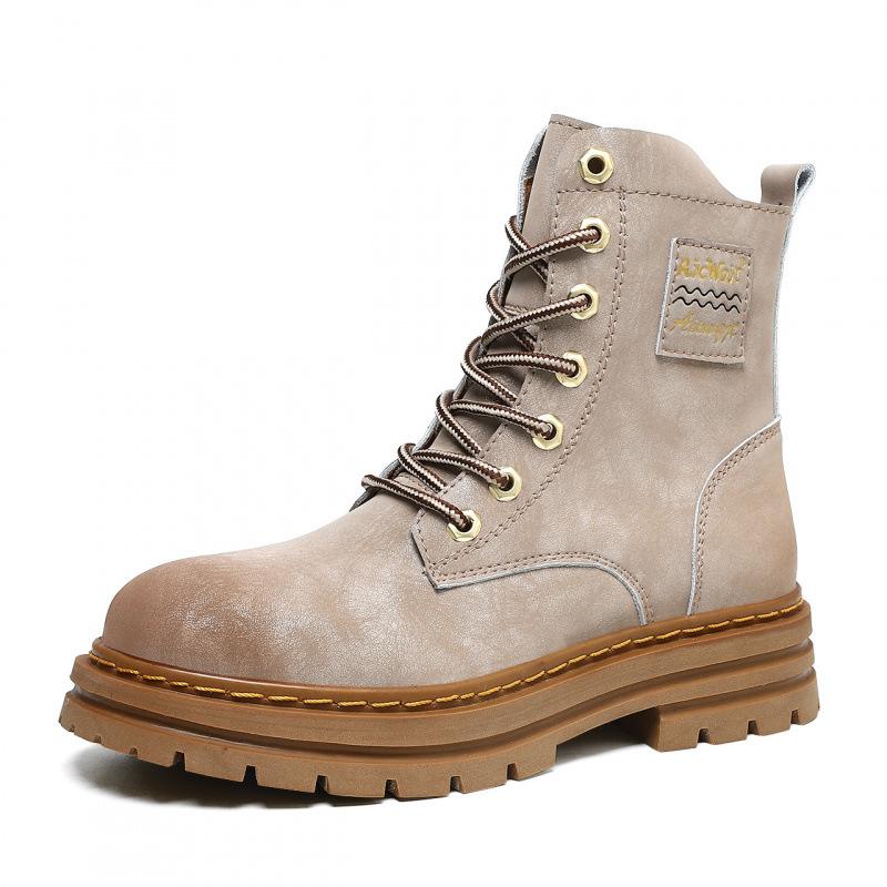 Extra Large Size 47 High Top Couple Big Yellow Boots European Station Cowhide Embossed Tooling Locomotive Boots British Thick-soled Martin Boots