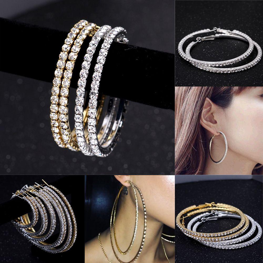 Fashion Big Rhinestone Silver Gold Ear Stud Dangle Jewelry Drop Earrings Crystal Hoop Earrings