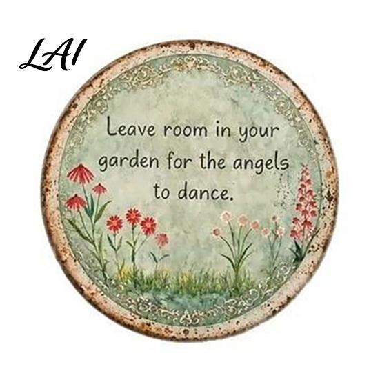 Aesthetic Metal Craft Round Garden Sign Retro Distressed Iron Wall Decor Weather Resistant Home Decoration Vintage Art Plaque for Outdoor Courtyard