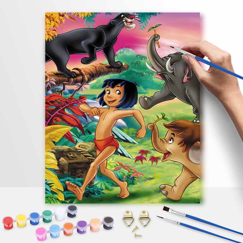 Disney Масляная живопись картина искусство Книга джунглей Маугли Балу Багира ручная работа DIY картина домашний декор подарок