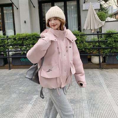 Женская зимняя розовая свободная куртка-спецодежда с капюшоном