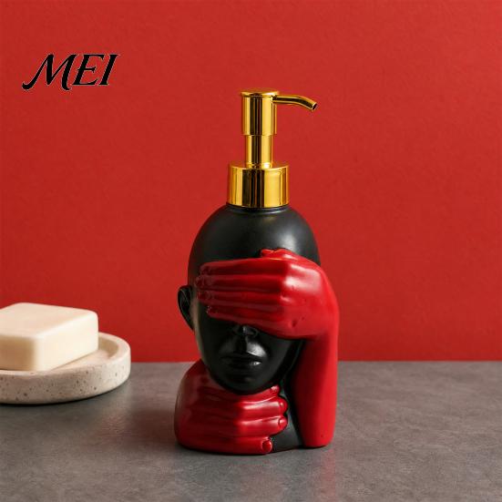 Black And Red Soap Bottle 200ml Dispensing Bottle, Smooth Foaming Artistic Design Large Capacity Dispenser for Bathroom Decor Hand