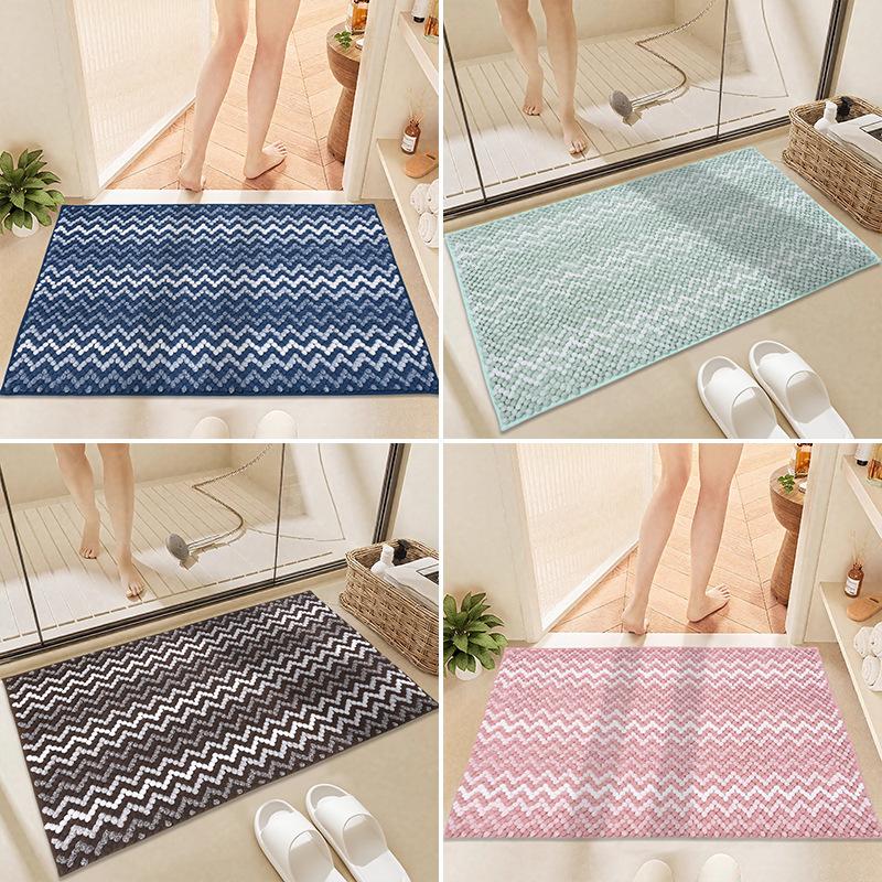 Ripple Texture Chenille Bath Mat, Plush Tufted Bathroom Carpet, Ultra Soft Fast-Absorbing, Rapid-Dry with TPR Anti-Slip Base