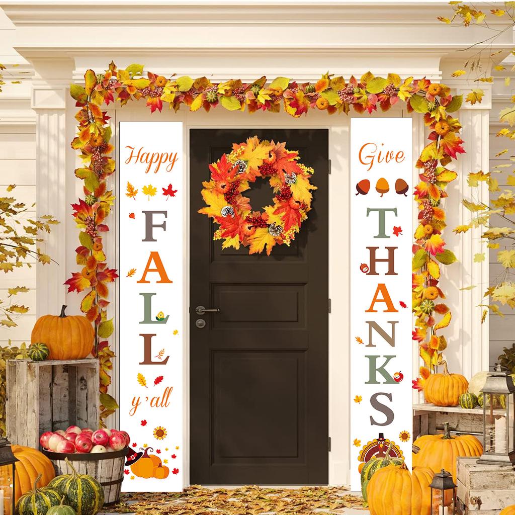 Thanksgiving Decorations For Home |Fall Decorations |Happy Fall Y'All & Give Thanks Porch Banners For Autumn Harvest Decorations