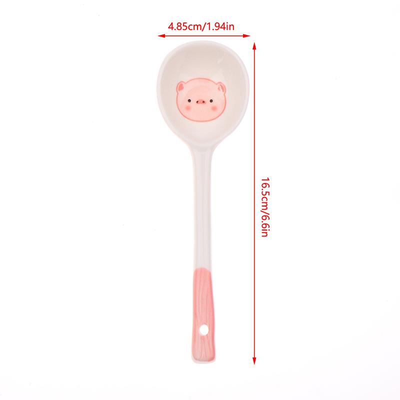 Керамическая суповая ложка в виде свиньи Kawaii, милая расписанная вручную кофейная десертная ложка с длинной ручкой, кухонные принадлежности