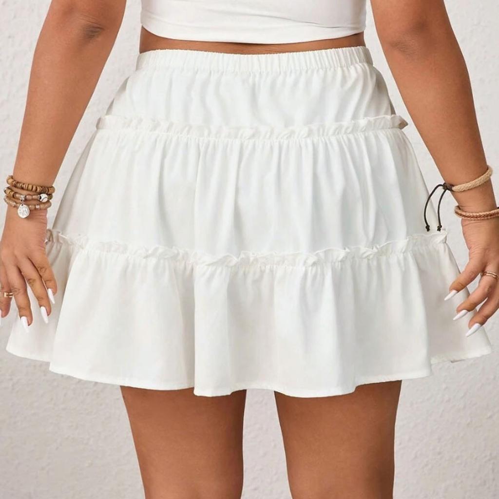 Women's Plus Size Ruffle Flared Skirts Elastic Waist Flowy Skirt With Lined Shorts