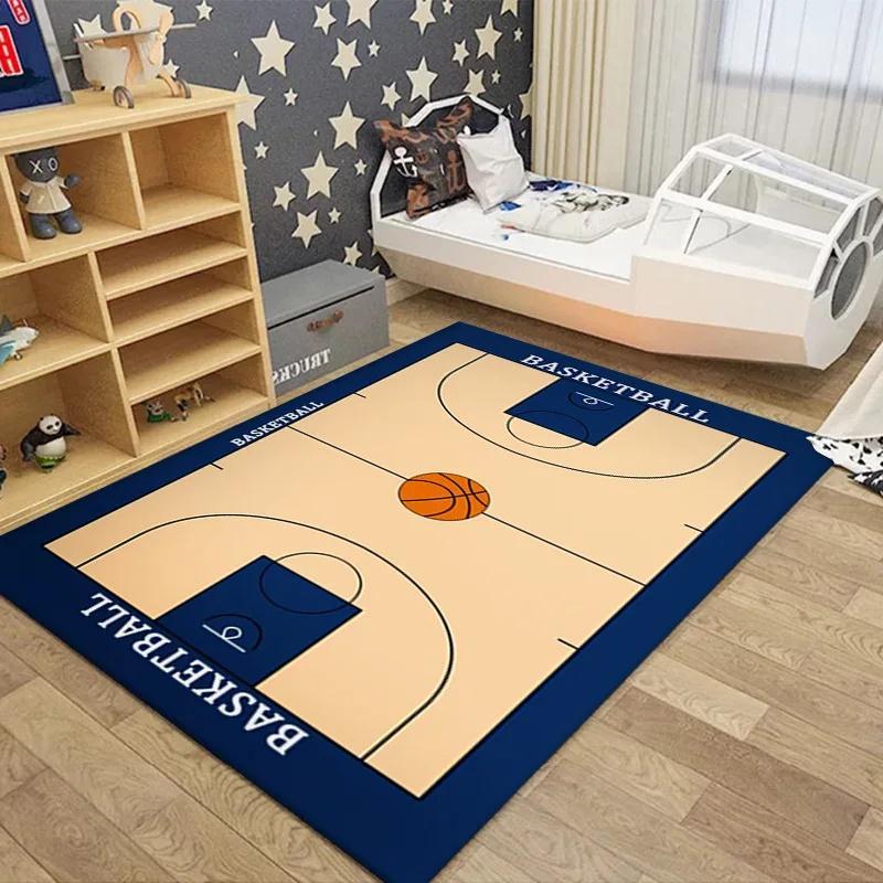 3D Football Basketball Field Floor Mat Large Anti-Slip Carpet for Kids' Room Bedroom Washable Rug for Play Area Boy's Decor