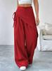 Women's High Waist Wide Leg Pants Asymmetric Wrap Design Casual Trousers