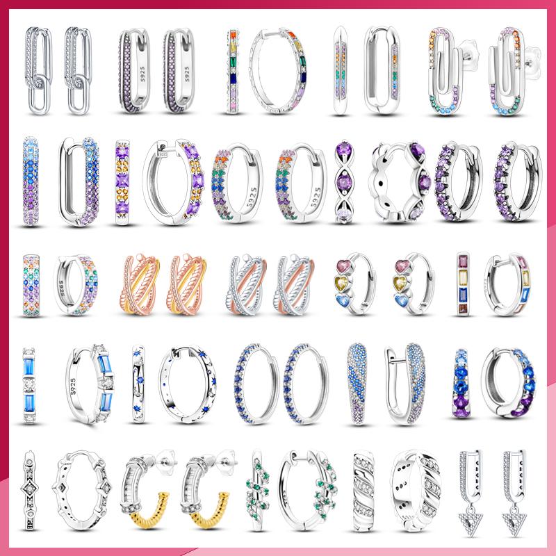 Сверкающее серебро 925 пробы, U-образные серьги-кольца в форме сердца с любовью, модные серьги, ювелирные изделия, подарок для женщин и девочек, вечерние обручальные серьги-кольца 