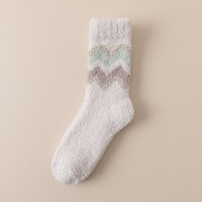 Женские осенне-зимние утолщенные теплые полосатые впитывающие пот домашние напольные носки-гольфы